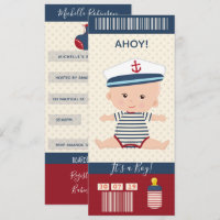 Boy Baby Shower Nautical Boarding Pass Ticket