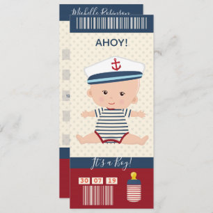 Boy Baby Shower Nautical Boarding Pass Ticket Invitation
