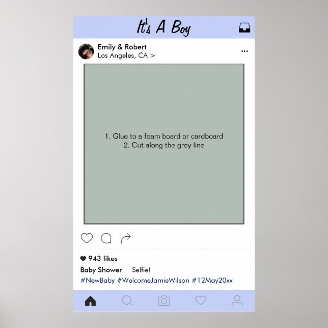 Boy Baby Shower Party Prop Photo Booth Frame Poster (Front)