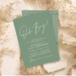 Boy baby shower script modern sage green elegant invitation<br><div class="desc">Boy baby shower script modern sage green elegant party invitation design. Ideal gender neutral design. Modern graphic geometric arch backer design.</div>