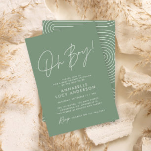 Boy baby shower script modern sage green elegant invitation