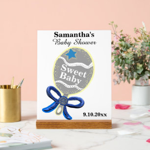 Boy Baby Shower Silver Blue Rattle  Acrylic Sign