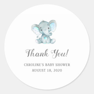 Boy Baby Shower Stickers, Blue Elephant Thank You, Classic Round Sticker