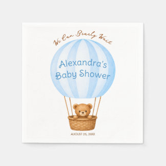 Boy Baby Shower Teddy Bear in Blue Hot Air Balloon Napkin