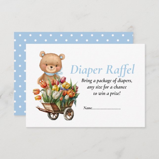 Boy Baby Shower Teddy Rustic Flora Diaper Raffel   Invitation (Front/Back)