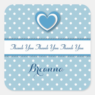 Boy Baby Shower Thank You BLUE Polka Dots Square Sticker