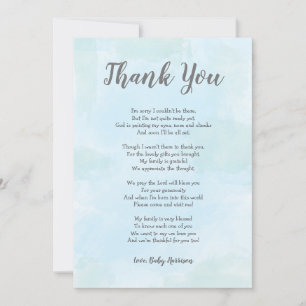 Boy Baby Shower Thank you note with poem Card