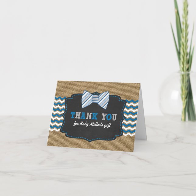 Boy baby shower thank you notes bow tie (Front)