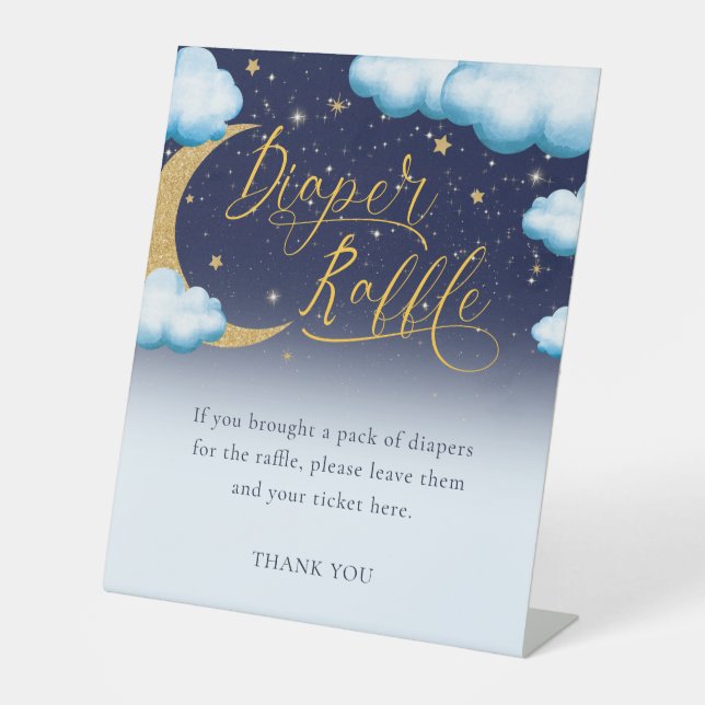 Boy Baby Shower Twinkle Little Star Diaper Raffle Pedestal Sign (Front)