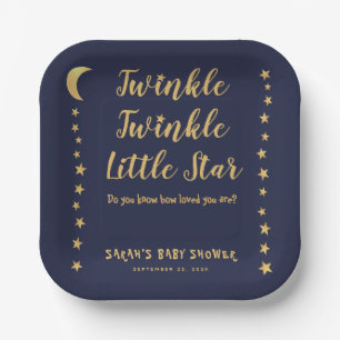 Boy Baby Shower Twinkle Little Star Navy Blue Gold Paper Plate