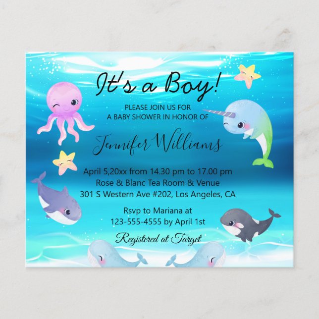 boy baby shower,underwater sea creature invitation flyer (Front)