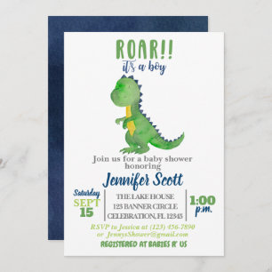 Boy Baby Shower Watercolor Dinosaur Invitation