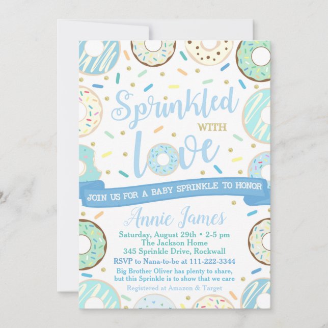 Boy Baby Sprinkle Invitation Doughnut Baby Sprinkl (Front)