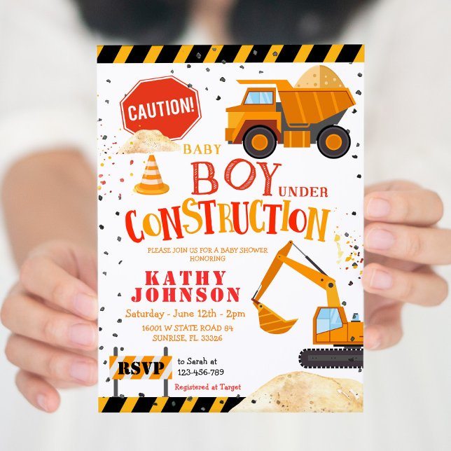 Boy Baby Under Construction Baby Shower Invitation (Creator Uploaded)