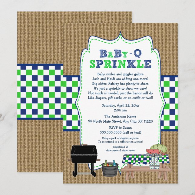 BOY BabyQ Sprinkle, BBQ Baby Shower, BABY Q Invitation (Front/Back)