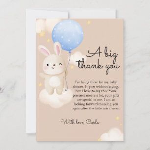 Boy Balloon Cute Brown Bunny Baby Shower Thank You Card