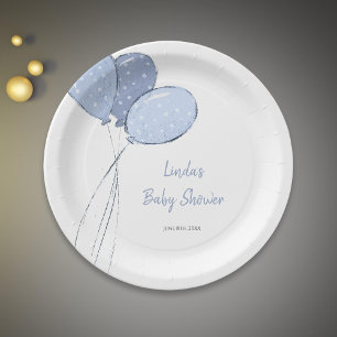 Boy Balloons Baby Shower Paper Plate