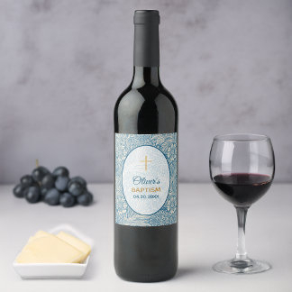 Boy Baptism Blue Floral Marigold William Morris Wine Label