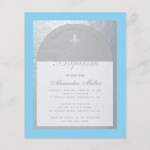 Boy Baptism Budget Baby Blue Silver Invitation