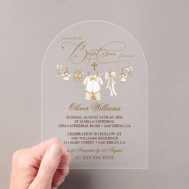 Boy Baptism Christening Acrylic Invitations (Insitu (Handheld))