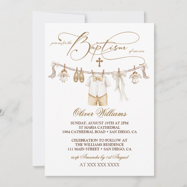 Boy Baptism Christening Neutral Invitation (Front)