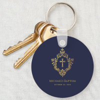 Boy Baptism Favours Navy Blue Faux Gold Crest Cros