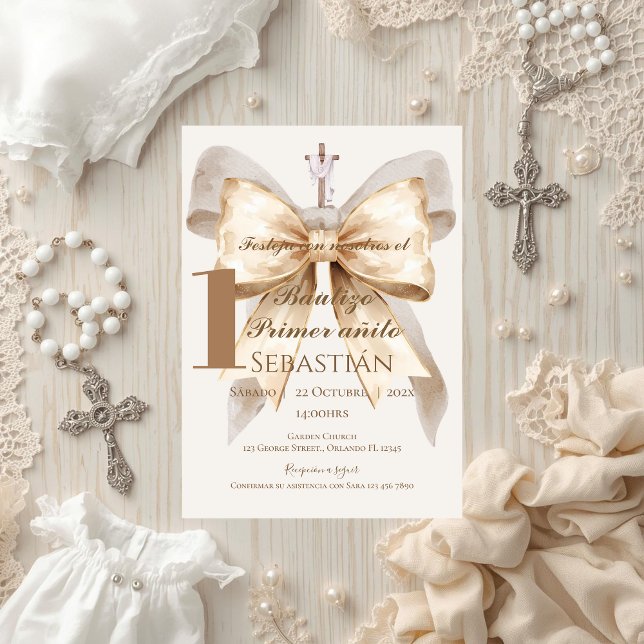 Boy Baptism Invitation in Spanish Boho (Creator Uploaded)