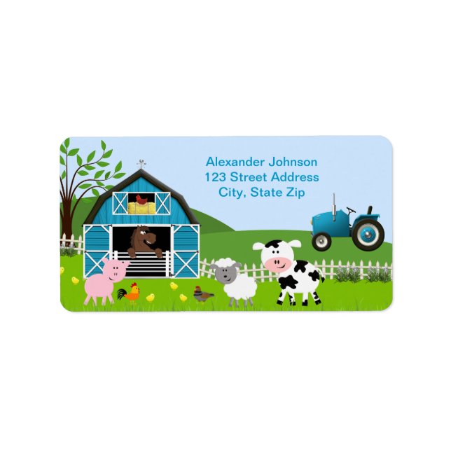 Boy Barnyard Farm Animals Address Label (Front)