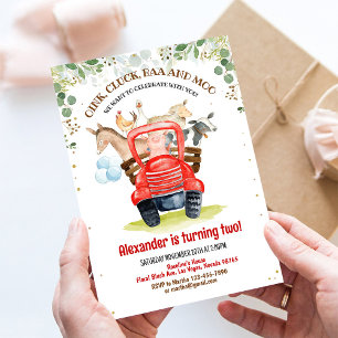 Boy Barnyard Farm Animals Birthday Invitation