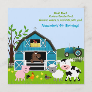 Boy Barnyard Farm Animals Birthday Invitations
