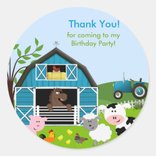 Boy Barnyard Farm Animals Birthday Party Sticker