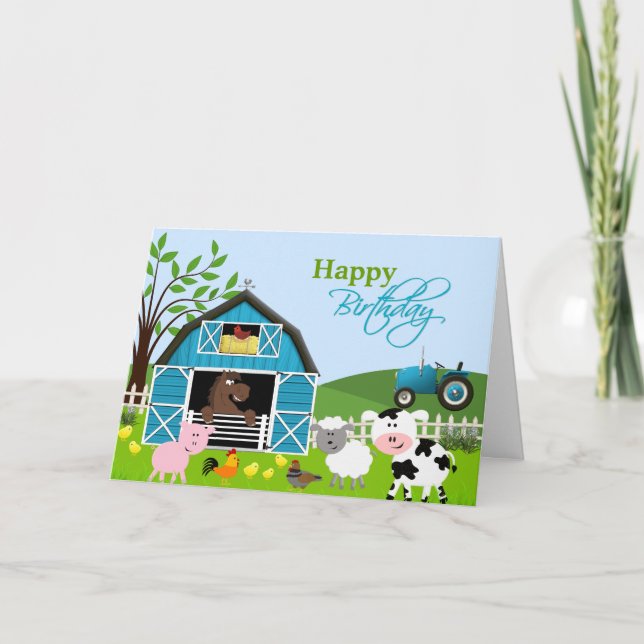 Boy Barnyard Farm Animals Greeting Card (Front)
