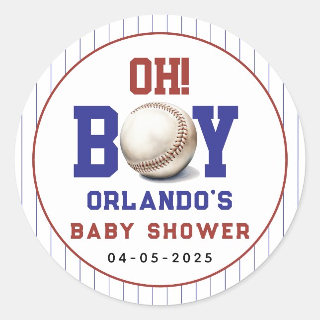 Boy Baseball Baby Shower | Cute Sports Party Classic Round Sticker (Front)