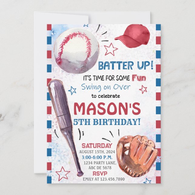 Boy Baseball Birthday Invitation (Front)