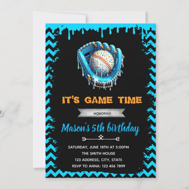 Boy Baseball Ice Cream Drip Birthday Invitation  (Front)