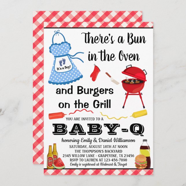 Boy BBQ Baby Shower Invitation (Front/Back)