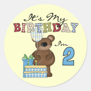 Boy Bear 2nd Birthday T-shirts and Gifts Classic Round Sticker