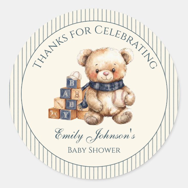 Boy Bear Baby Shower Sticker (Front)