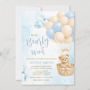 BOY Bear Cloud Balloon Baby Shower Invite
