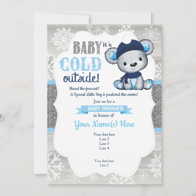 Boy Bear Winter Invitation for Boy Baby Shower (Front)