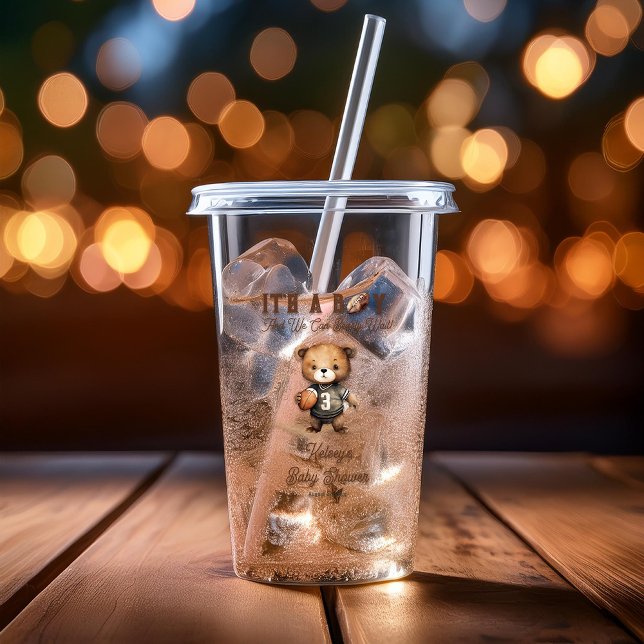 Boy Bearly Wait American Football Baby Shower Acrylic Tumbler (Teddy Bear Boy "We Can Bearly Wait!" American Football Baby Shower Acrylic Tumbler)