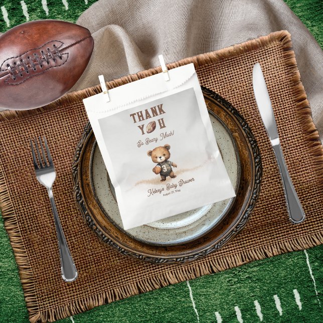 Boy Bearly Wait American Football Baby Shower Favour Bags (Teddy Bear Boy American Football Bearly Wait Baby Shower "Thank You Beary Much!" Favor Bag)