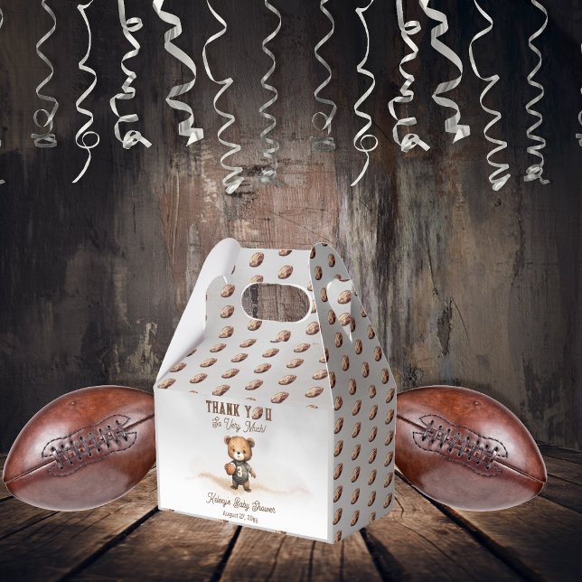 Boy Bearly Wait American Football Baby Shower Favour Box (Teddy Bear Boy American Football Baby Shower Favor Boxes - Bearly Wait Collection)