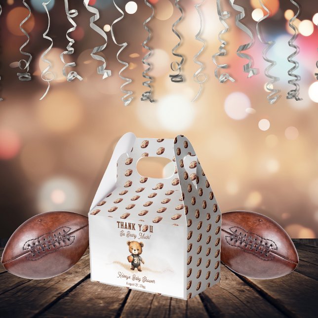 Boy Bearly Wait American Football Baby Shower Favour Box (Teddy Bear Boy American Football Baby Shower "Thank You So Beary Much!" Favor Box - Bearly Wait)
