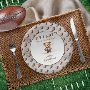 Boy Bearly Wait American Football Baby Shower Paper Plate