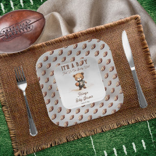 Boy Bearly Wait American Football Baby Shower  Paper Plate
