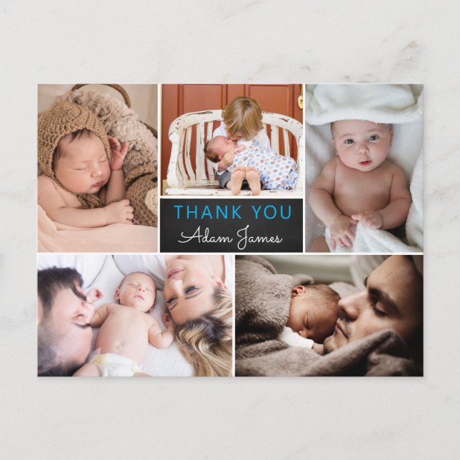 Boy Birth Announcement Thank You Photo Collage Postcard (Front)