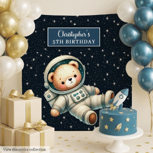 Boy Birthday Backdrop with Astronaut Teddy Bear Tapestry