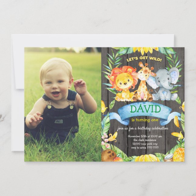 Boy Birthday Custom Photo Picture Wild One Jungle Invitation (Front)