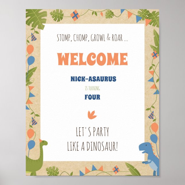 Boy Birthday - Dinosaur Stomp 8x10 vertical sign (Front)